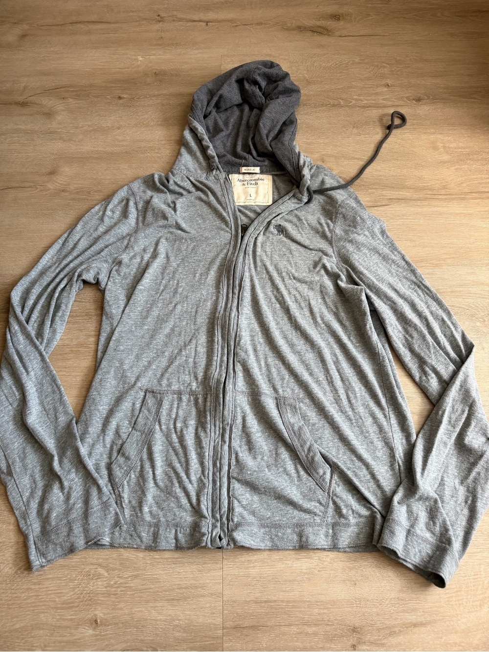 Abercrombie & Fitch Muscle Gray Zip Up Hooded Sweatshirt Mens Size Large